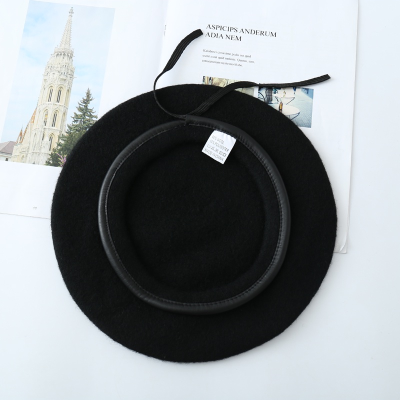 Mũ nồi da màu đen phong cách Hàn Quốc thời trang thu đông cho nữ