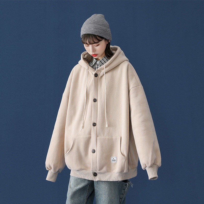 Áo hoodie nam nữ form rộng đính cúc Hàn Quốc | BigBuy360 - bigbuy360.vn