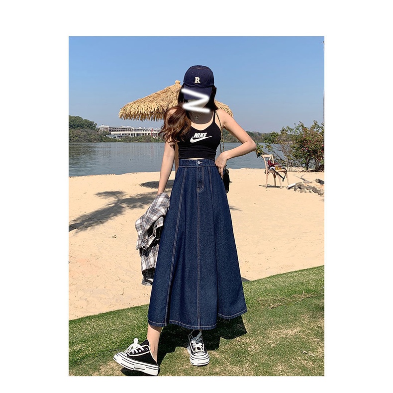 Chân váy jean Dáng Dài Xếp Ly Lưng Cao Mẫu Mới 2022 Thời Trang Mùa Hè Cho Nữ