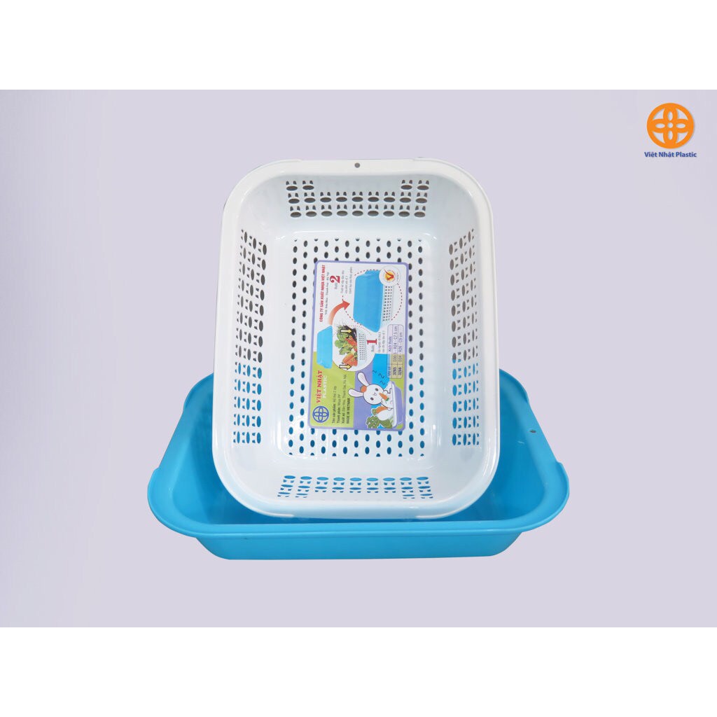 RỔ NHỰA CHỮ NHẬT 2 LỚP CAO CẤP VIỆT NHẬT ĐỰNG RAU CỦ- RỔ ÚP CỐC CHÉN 3265
