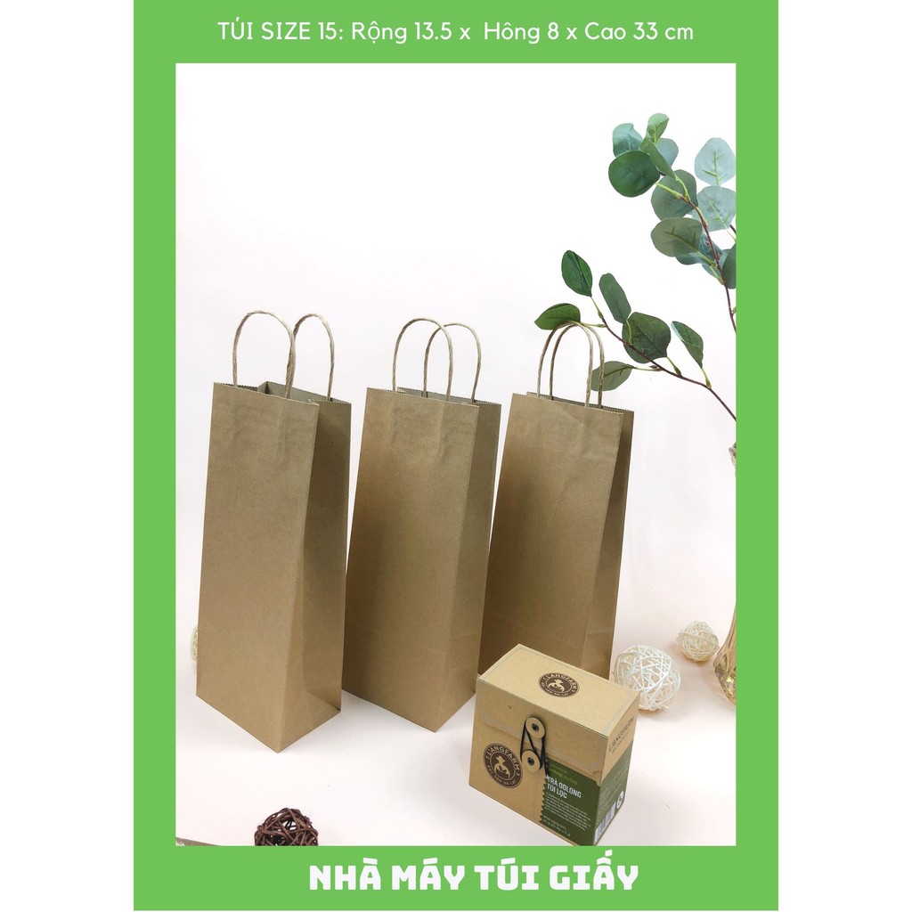 300 CHIẾC TÚI GIẤY KRAFT SIZE 15: 13.5x8x33 MÀU NÂU CÓ QUAI ( ẢNH THẬT)