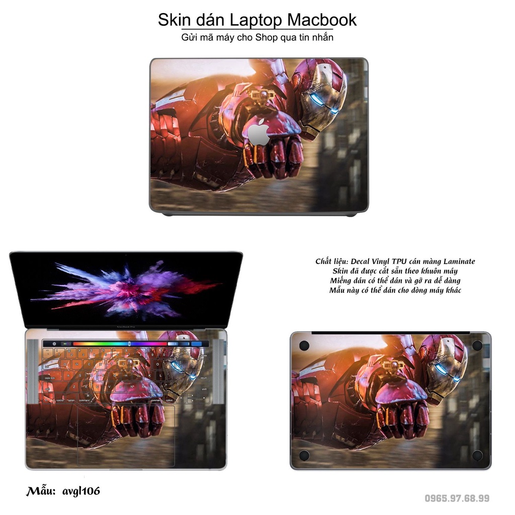 Skin dán Macbook mẫu Avenger (đã cắt sẵn, inbox mã máy cho shop)