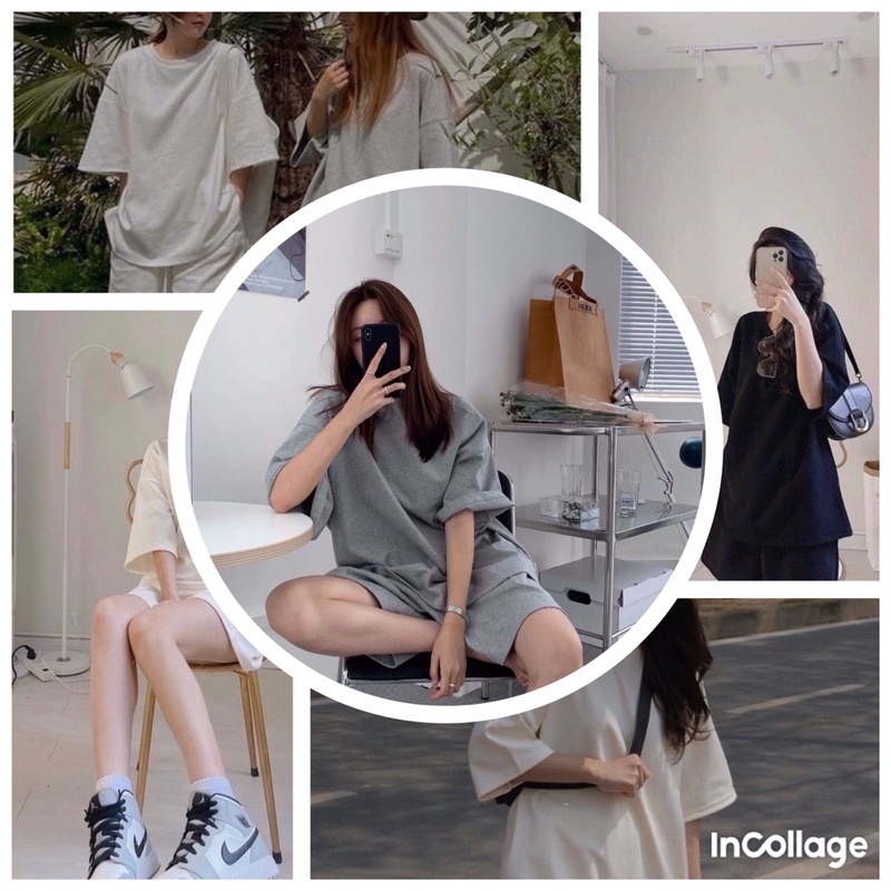 set bộ đồ nữ mặc nhà, bộ đùi nữ áo tay lỡ trơn mùa hè phom rộng