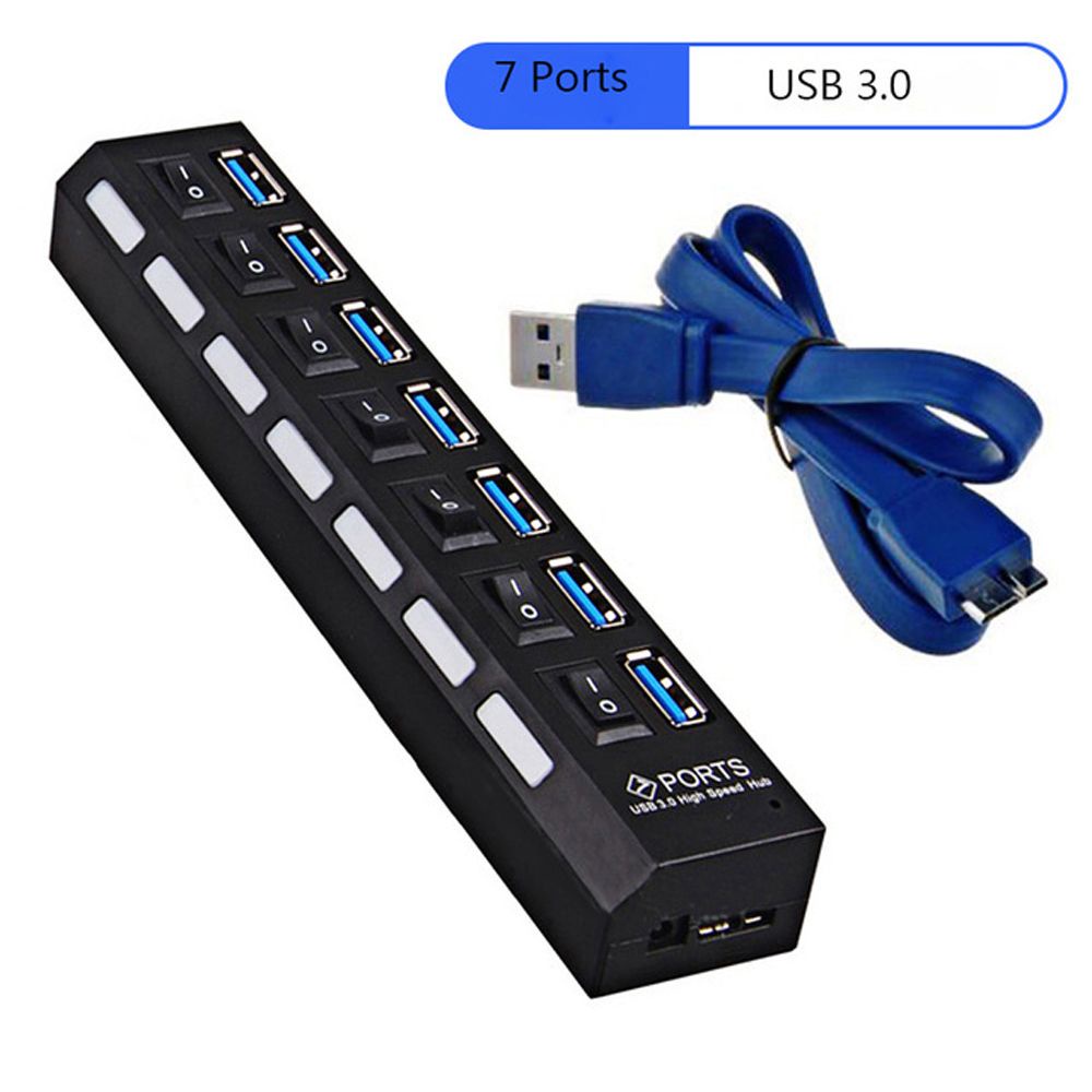 Hub chia 4 cổng USB 2.0 7 cổng USB 3.0 tốc độ cao màu đen