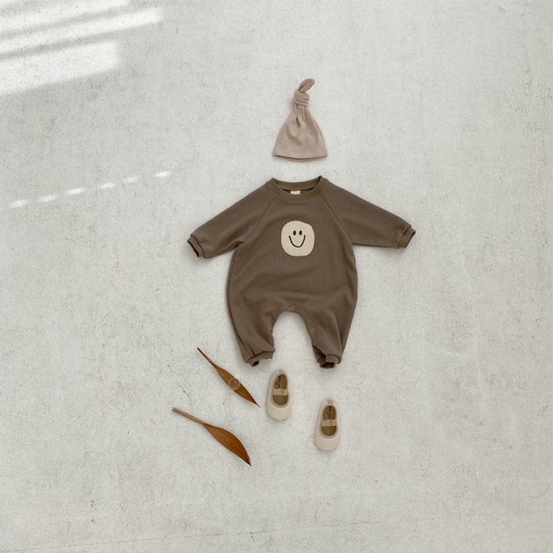 Áo Liền Quần Tay Dài In Hình Mặt Cười Cho Bé