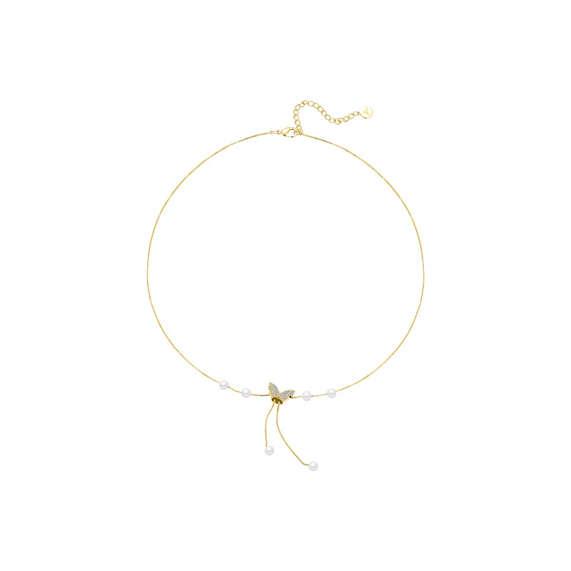 Vòng cổ Mạ Vàng Mặt Bướm Đính Ngọc Trai Nhân Tạo Thời Trang