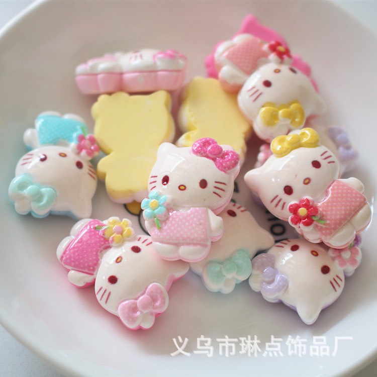 Charm (C482) slime/ Dụng Cụ Charm Trang Trí [Ko Keo &amp; Nút] Bé Kitty Cầm Hoa (2.5x1.7cm) - Giá 01 Cái
