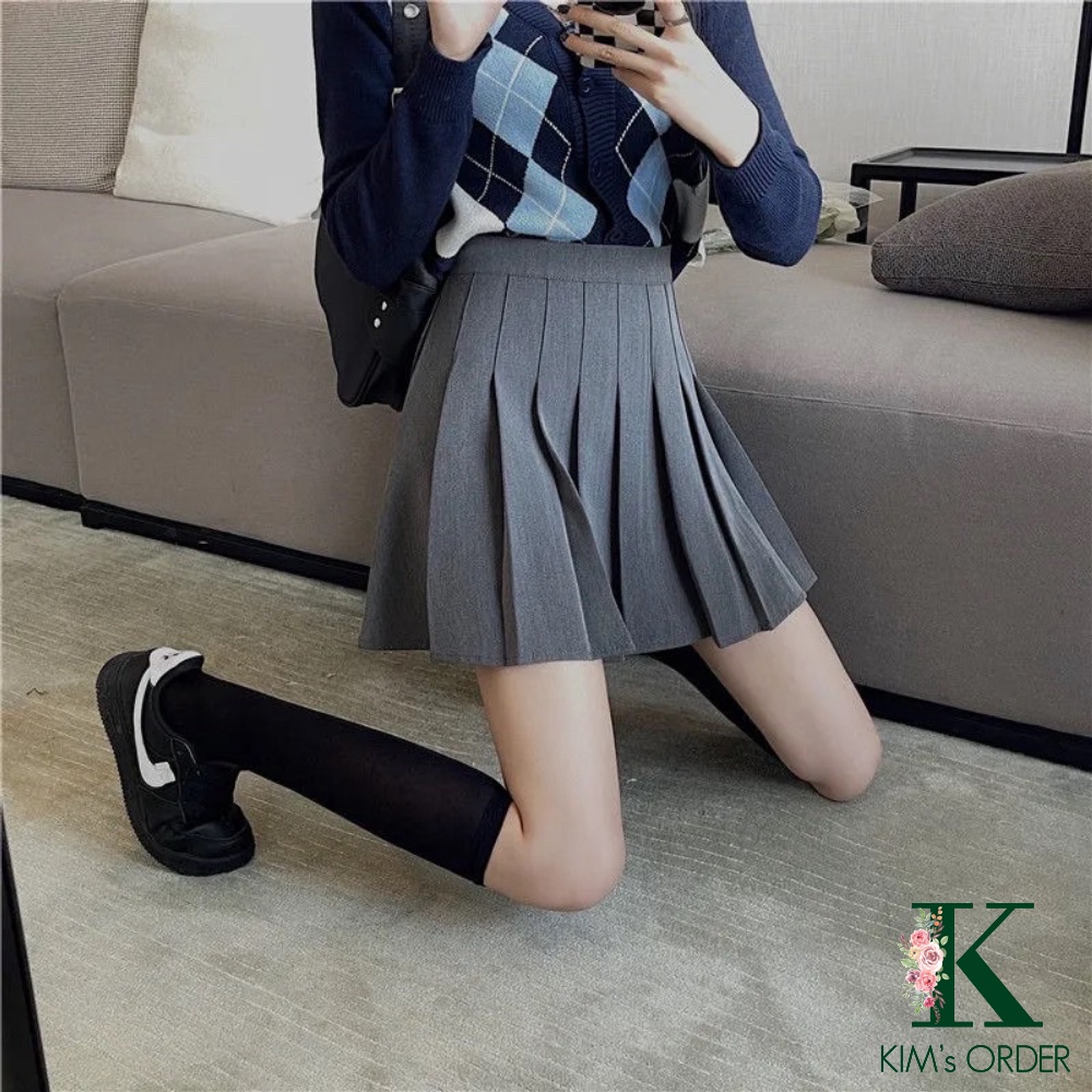 Chân Váy Xoè Ngắn Xếp Ly Nữ Màu Ghi Đen Trắng, Chân Váy Tennis Lưng Cạp Cao Dáng Chữ A Loại 1 Có Quần Trong Năng Động