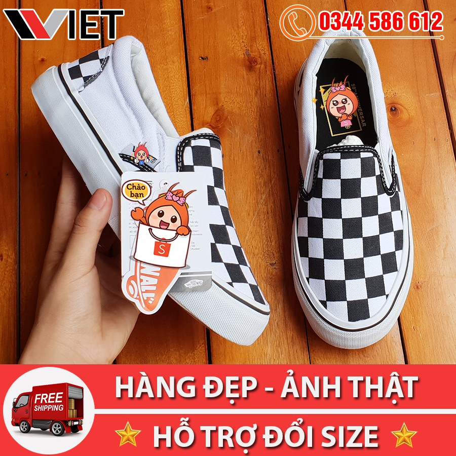 Giày Thể Thao Lười Slip On Caro Đen Trắng Siêu Đẹp