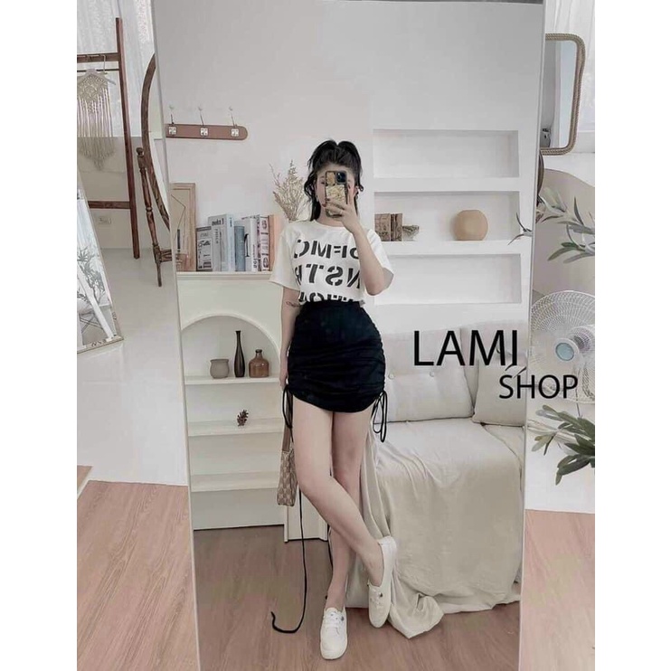 [Miễn Phí Ship 2022] SET VÁY BODY ÔM RÚT DÂY PHỐI ÁO THUN IN CHỮ CÁ TÍNH, KÈM ẢNH THẬT