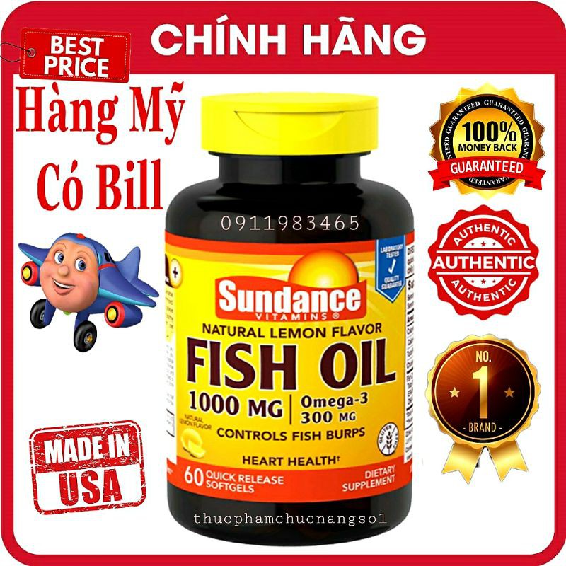 Fish Oil Omega 3 1000mg SunDance 60 Viên Hàng Mỹ Cam Kết Chính Hãng