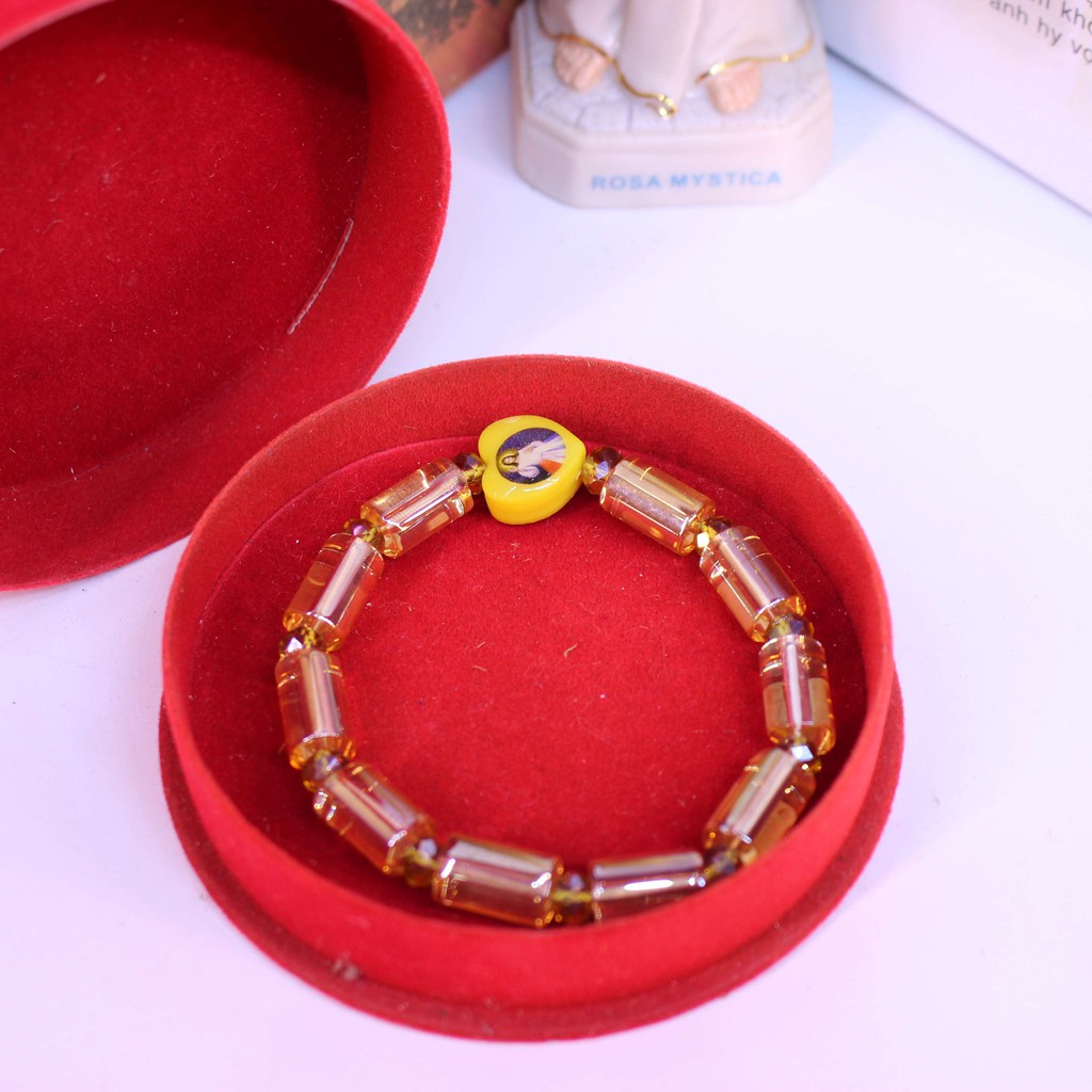 Chuỗi Tràng Hạt Mân Côi Đá Topaz vàng mật ong 10li xen kẽ đá đá topaz nhỏ Thánh Giá kiểu 10 hạt