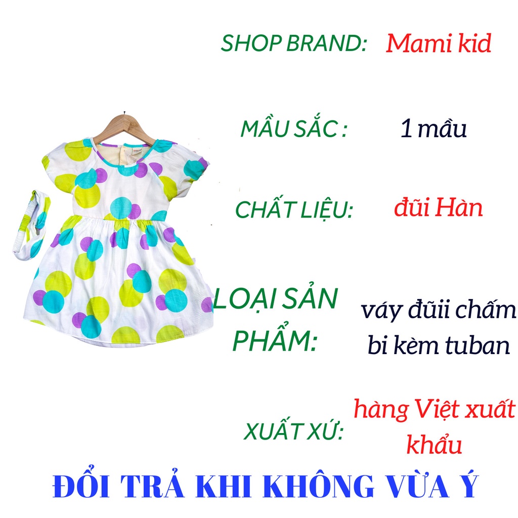 váy đầm bé gái chất đũi nền chấm bi sang chảnh, 12-40kg ,Mamikid