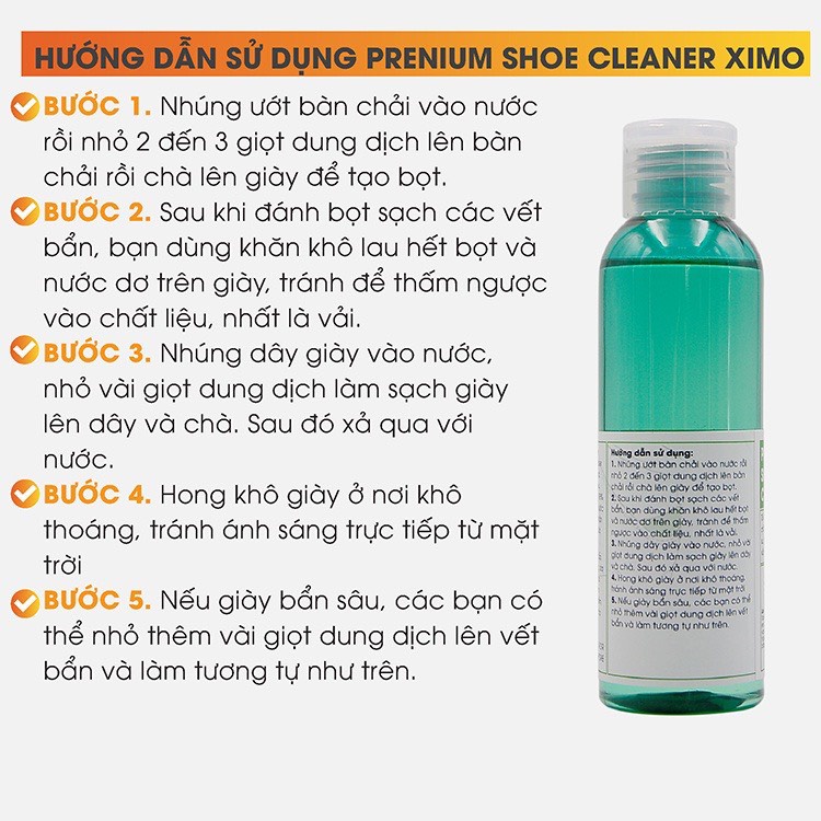 Chai Dung Dịch Vệ Sinh Giày Sneaker Prenium Shoe Cleaner XIMO 120ml Làm Sạch Chuyên Sâu XXI05