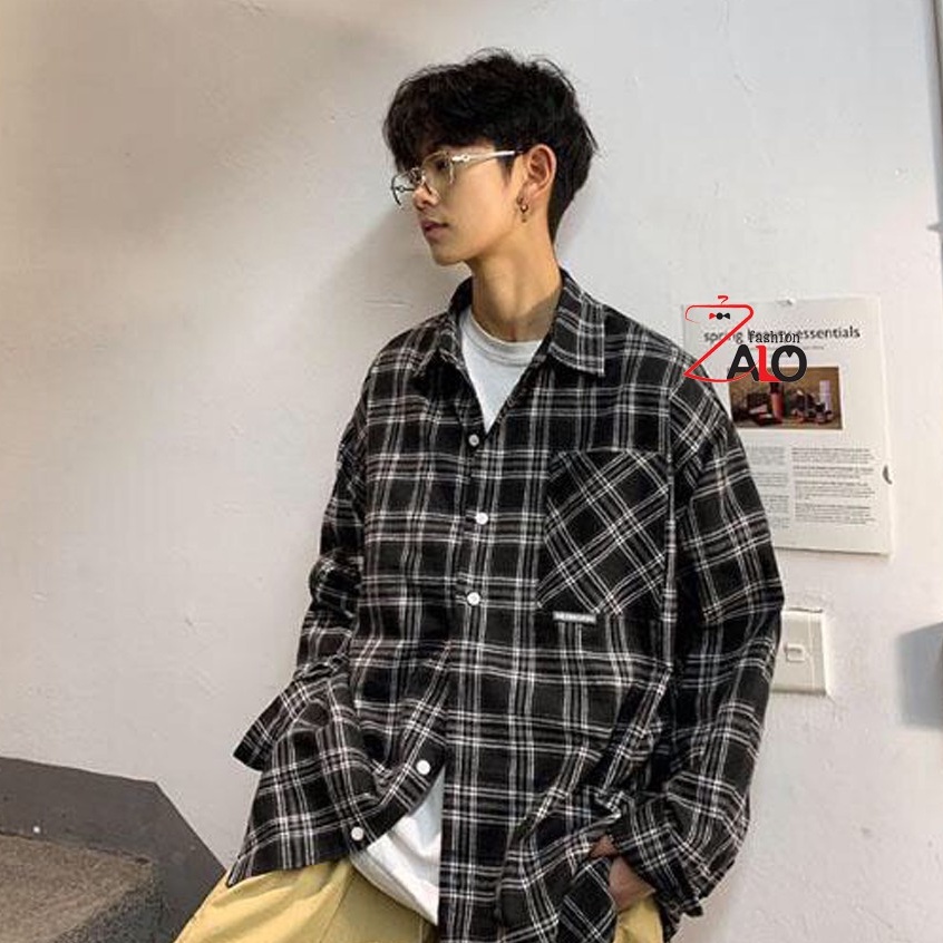 Áo Khoác Sơ Mi FLANNEL Caro Đen SM07 Unisex