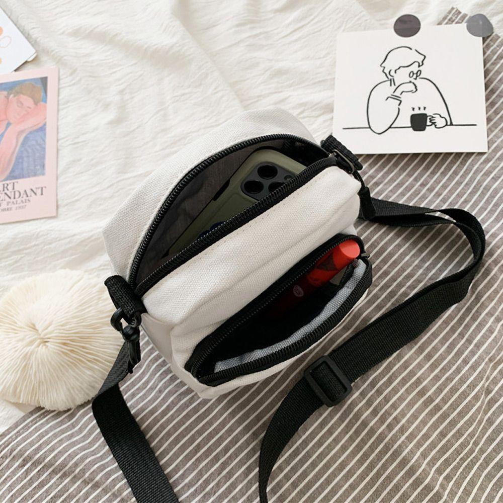 ♫Daphne♫ Túi Canvas Đeo Chéo Đựng Điện Thoại In Hình Khủng Long Hoạt Hình Phối Khóa Kéo Đơn Giản