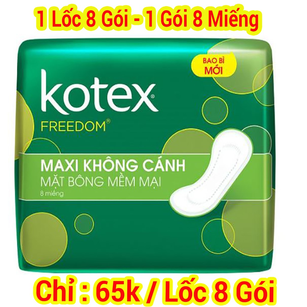 Băng Vệ Sinh Kotex Freedom Maxi Dày Không Cánh Mặt Bông 23cm ( 1 Gói 8 Miếng - 1 Lốc 8 Gói )