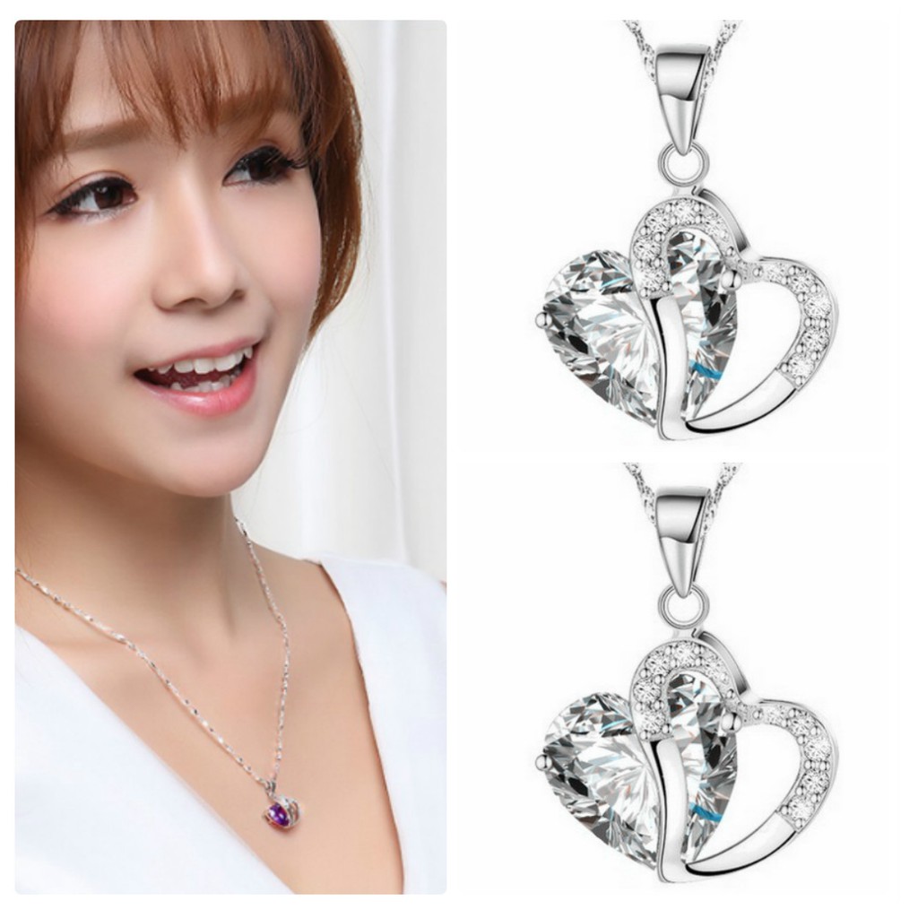 Dây Chuyền Bạc 2 Trái Tim Ziron Sang Trọng Phong Cách Hàn VC2TRAITIMZIRCON04