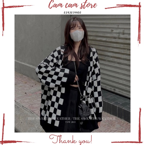 Áo khoác cadigan nỉ in hình bàn cờ ❤️ Áo gile in hình bàn cờ form thụng unisex