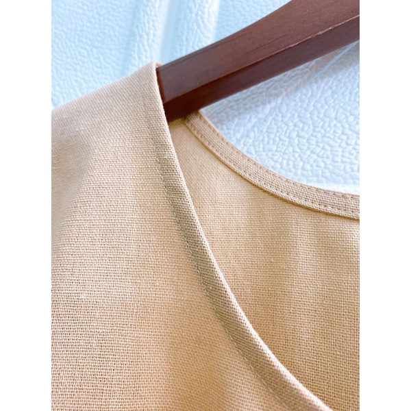 Set bộ Linen Áo cổ tròn nút gài  và short Hàng Thiết kế cao cấp nhà June