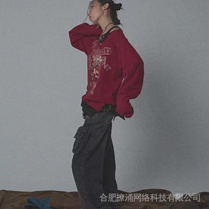 Ya culture Áo Thun Dài Tay Giả Hai Mảnh Không Đối Xứng In Họa Tiết Phong Cách punk Milan y2k hot girl