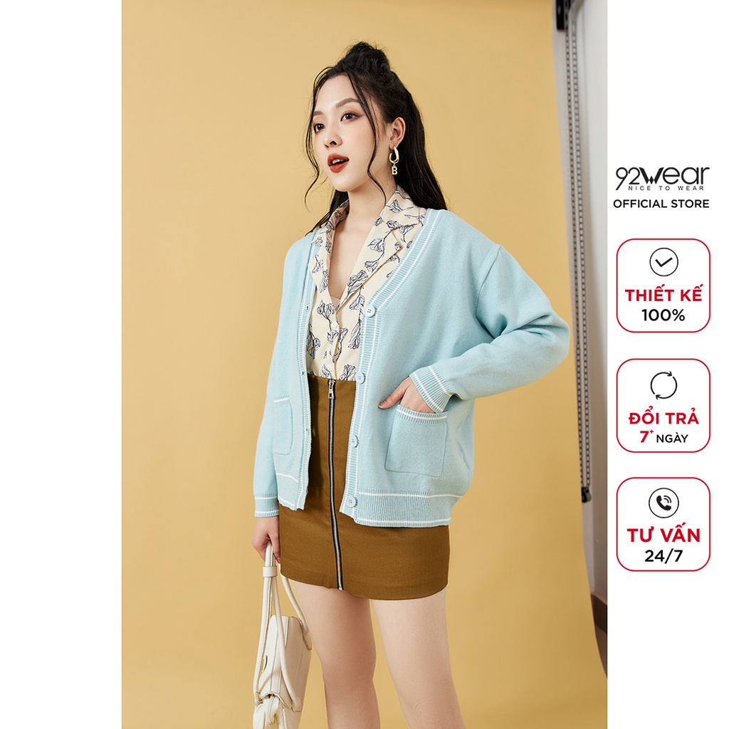 Áo len cardigan nữ dài tay phối viền 92WEAR, chất len cao cấp, co giãn tốt KLA0068 | BigBuy360 - bigbuy360.vn