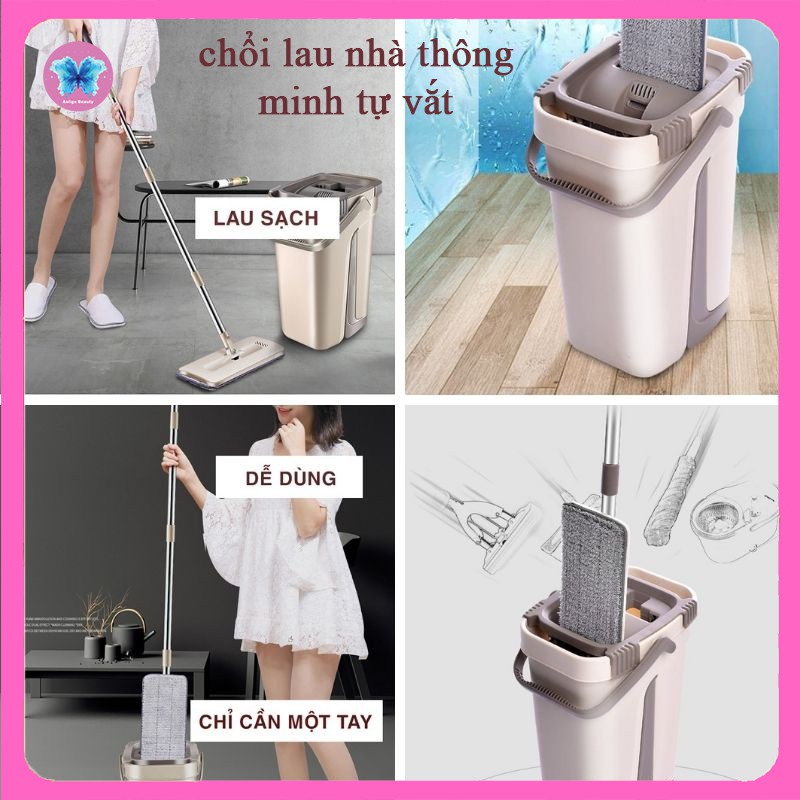 cây lau nhà tự vắt thông minh ❤️ RẺ SỐ 1❤️ chổi lau sàn xoay 360 độ kèm 2 bông lau.