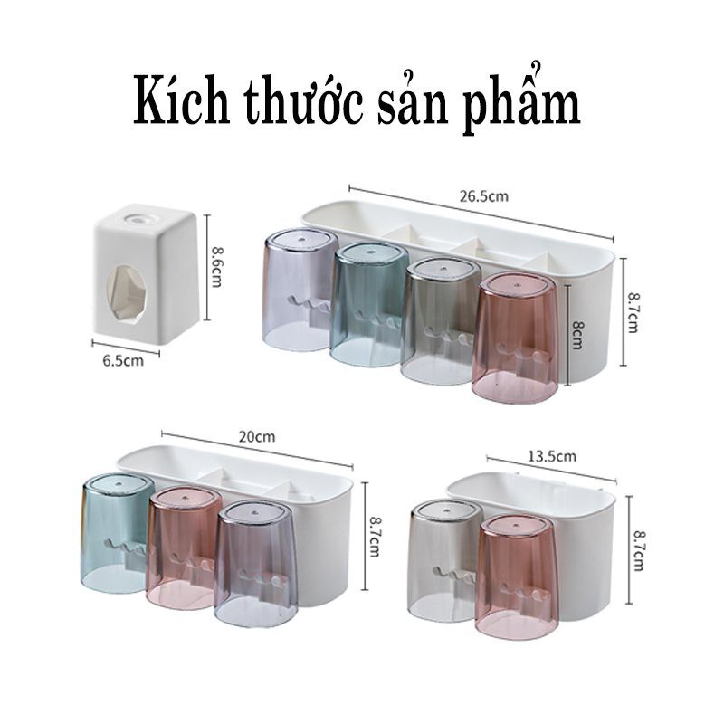 Kệ để bàn chải đánh răng nhả kem tự động thông minh giá treo 4 cốc dán tường để đồ dùng cho nhà tắm S001