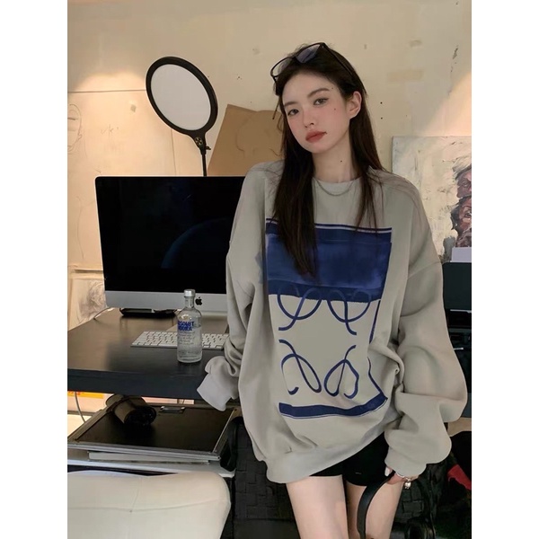 Áo sweater xám nỉ bông unisex