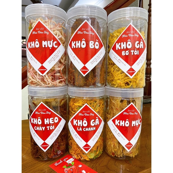[COMBO RẺ NHẤT] 500GR Khô gà lá chanh và khô gà cháy tỏi Nhà Dâu Tây ăn vặt | BigBuy360 - bigbuy360.vn