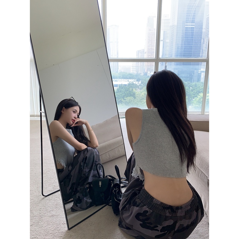 Cocory vn Áo Croptop Dệt Kim Không Tay Màu Trơn Dáng Ôm Gợi Cảm Thời Trang Mùa Hè Dành Cho Bạn Nữ