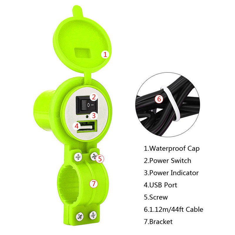 Bộ sạc điện thoại USB 12V 1.5A chống nước cho xe máy