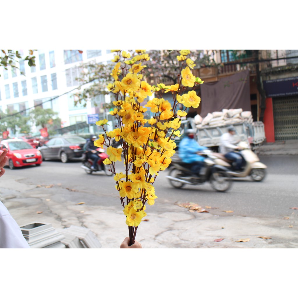 Cành hoa đào Phát Lộc trang trí/Hoa vải lụa
