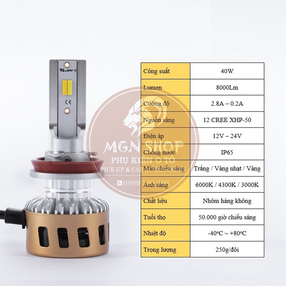 [Đèn LED 3 chế độ] [40W] [3000K/4300K/6000K] [H1 H3 H4 H7 H8/H11/H16 HB3/HB4 HIR2/9012] dành cho ô tô xe máy
