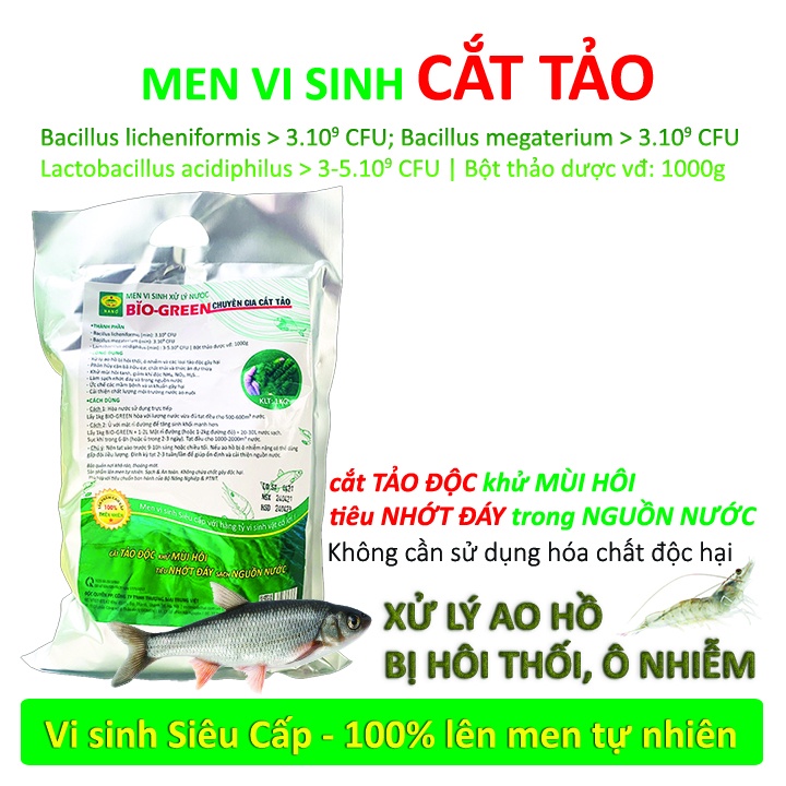1KG Men vi sinh Cắt Tảo - Xử lý nước ao hồ nuôi Cá Tôm bị hôi thối ô nhiễm - Sạch nhớt đáy, trong nước - 100% Tự Nhiên