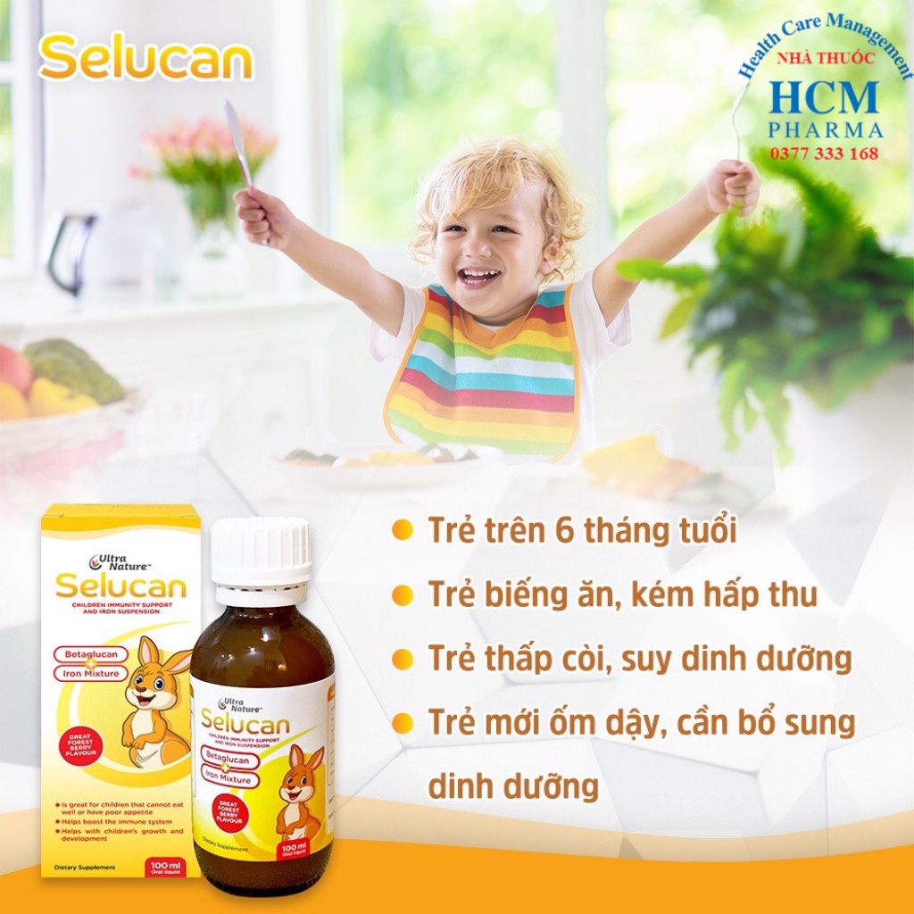 Siro ăn ngon tăng sức đề kháng chiều cao SELUCAN 100ml nhập khẩu Úc vị dâu rừng ALC05
