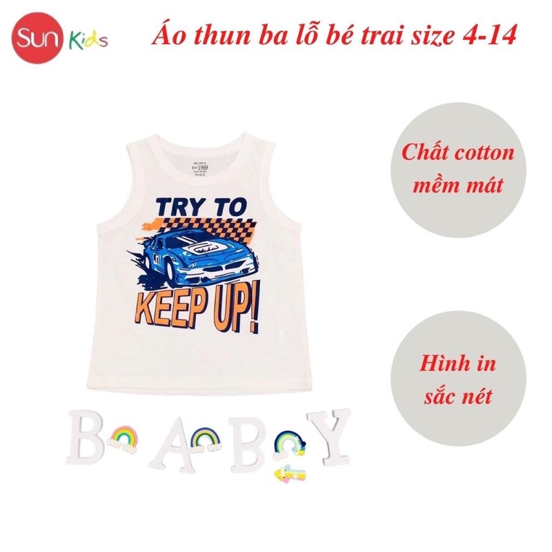 Áo thun bé trai, áo ba lỗ bé trai chất cotton, nhiều màu, Size 4 - 14 tuổi - SUNKIDS1