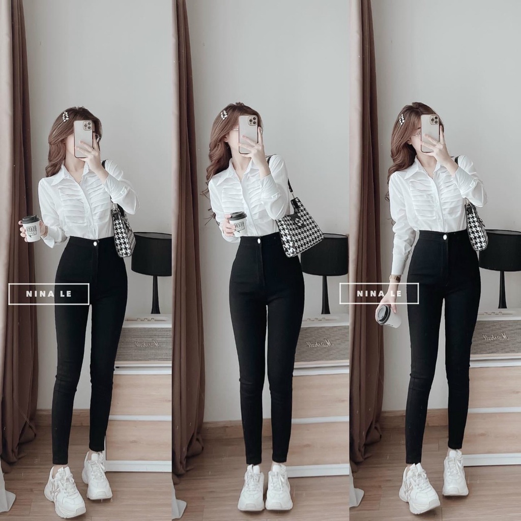 Áo sơ mi trắng xếp ly ngực hàng đẹp HA00002