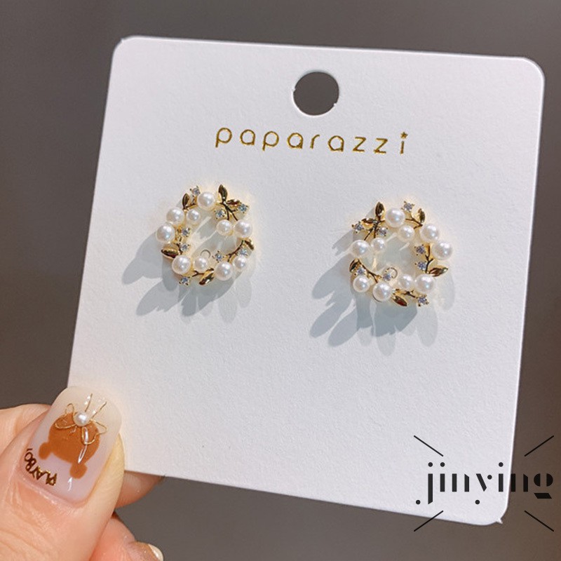 GETNOIVAS Khuyên tai phụ kiện kiểu tròn đính ngọc trai giả và đá nhân tạo hợp thời trang