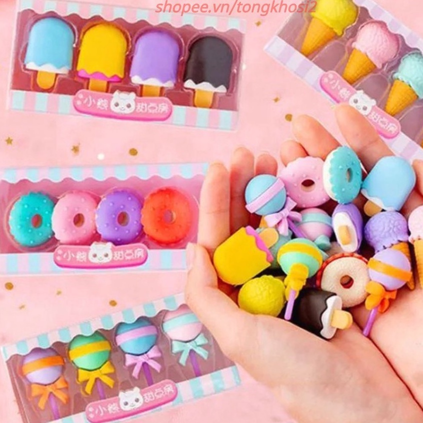 (Set hộp 4 gôm) Gôm tẩy chì dễ thương giá sỉ/ Nhiều mẫu cục tẩy cute phong cách Hàn Quốc có thể làm quà tặng