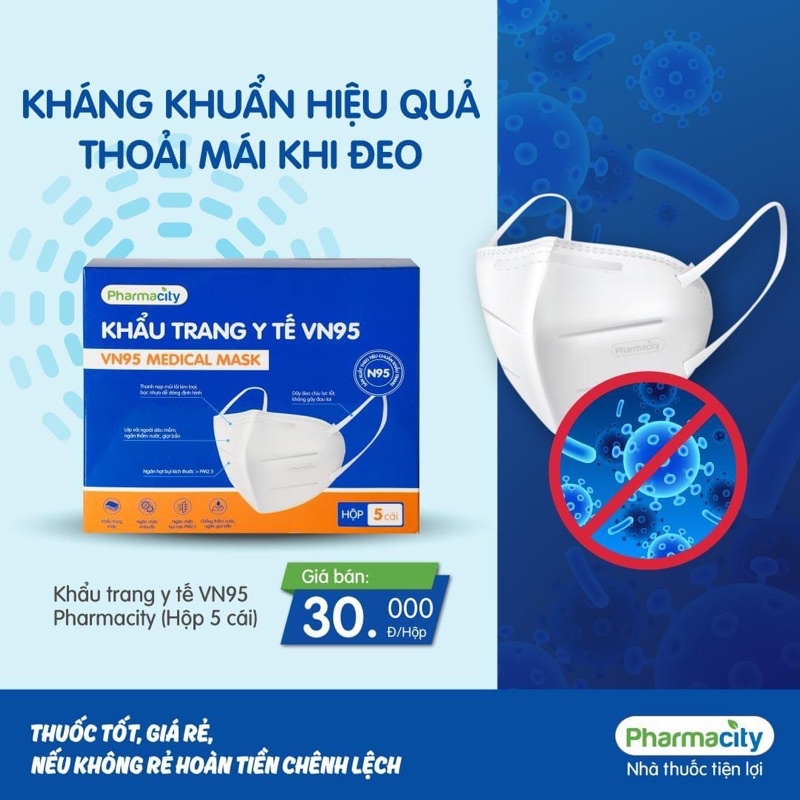 Khẩu trang y tế VN95 Pharmacity (Hộp 5 cái)