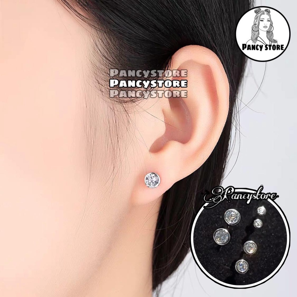 khuyên tai nam nữ bôn tai nụ tròn đính kim