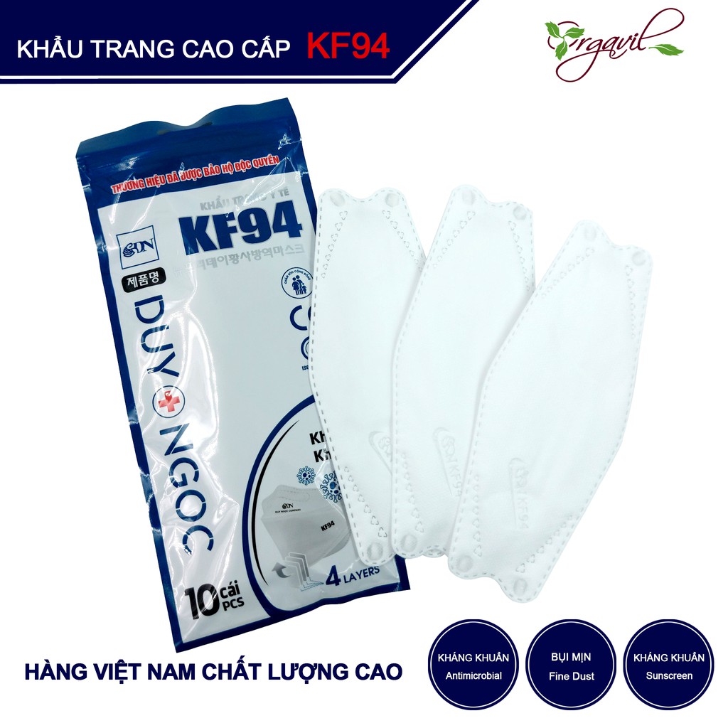 Set 10 Khẩu trang cao cấp KF94 4 lớp - Khẩu trang người lớn, khẩu trang y tế chính hãng, kháng khuẩn tốt- Orgavil