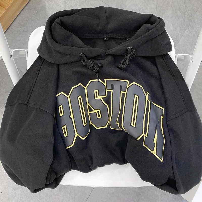 (sẵn) Áo Hoodie Nỉ lót bông form rộng BOSTON unisex [ ảnh thật ] (nam nữ mặc được)