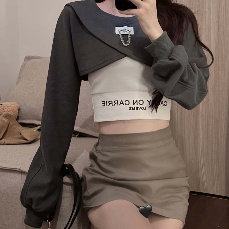 ZHELIHANGFEI Set Áo Thun Tay Dài + Quần Lưng Cao Thiết Kế Quyến Rũ