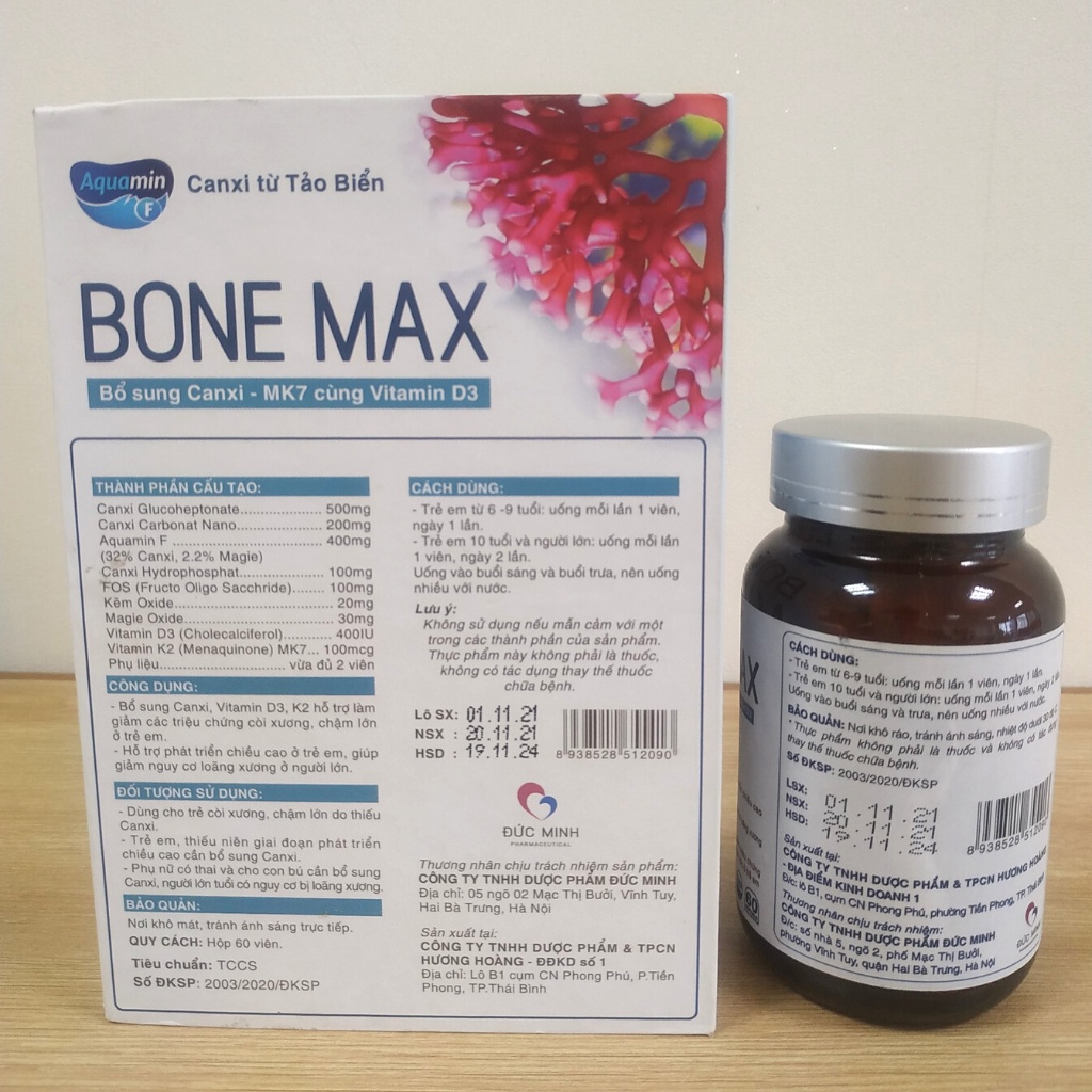 Canxi hữu cơ Bone Max, Bổ sung canxi cho bà bầu, giảm nguy cơ loãng xương - Hộp 60 viên - PharmaOTC