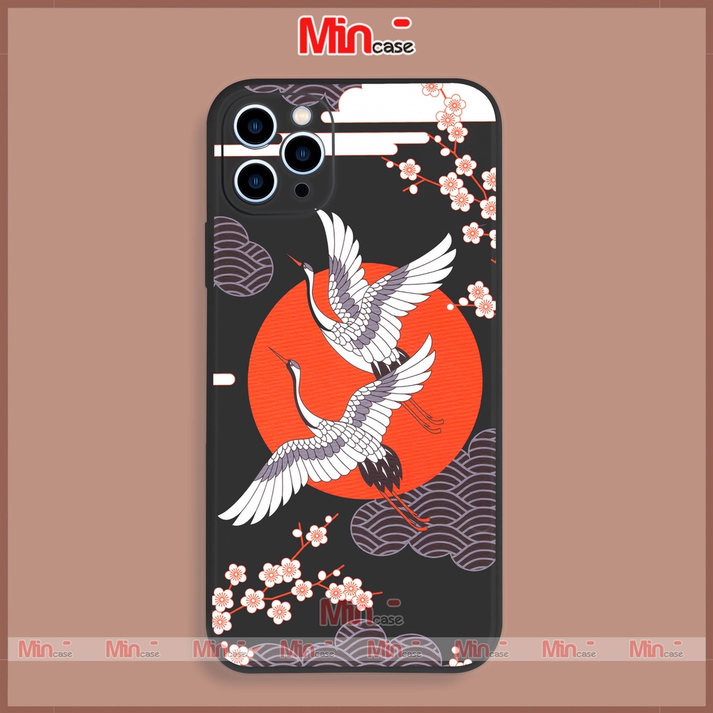 Ốp lưng điện thoại iPhone chim hạc cạnh viền vuông silicon dẻo cho ip 6/6s/7/8/X/XS/XR/11/12/13/14 Pro Plus Max Mincase