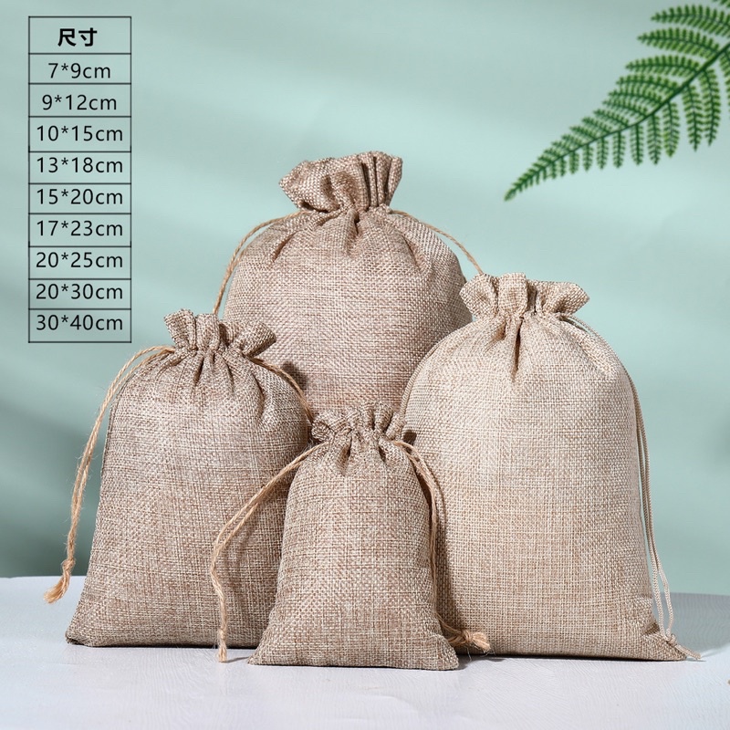 Túi vải lanh dây rút đựng quà, phụ kiện