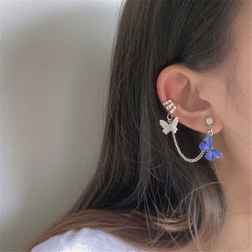 Khuyên tai mặt hình bươm bướm thiết kế chuỗi dây cá tính thời trang