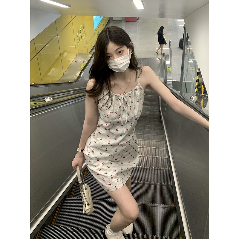 Váy 2 dây hoạ tiết hoa xinh xắn/Đầm 2 dây ôm body cột nơ ngực phong cách Hàn Quốc trẻ trung Penee.concept